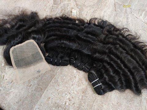 Straight human hair bundles with closure