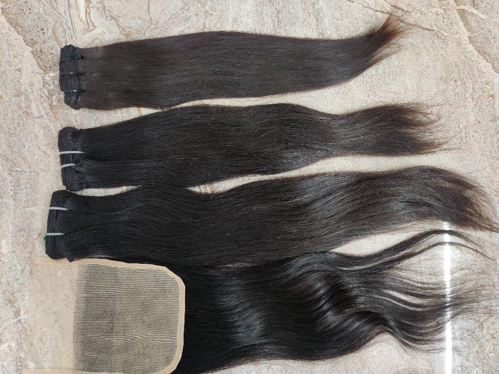 Straight human hair bundles with closure - Hair Trends India