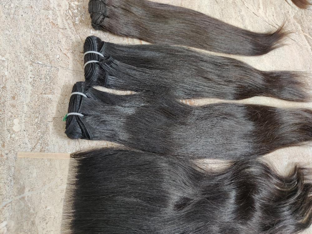 Straight human hair bundles with closure - Hair Trends India