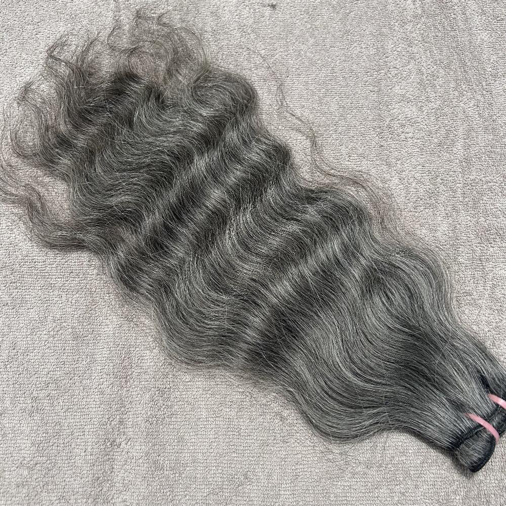 Salt and pepper wavy hair weft bundles - Hair Trends India