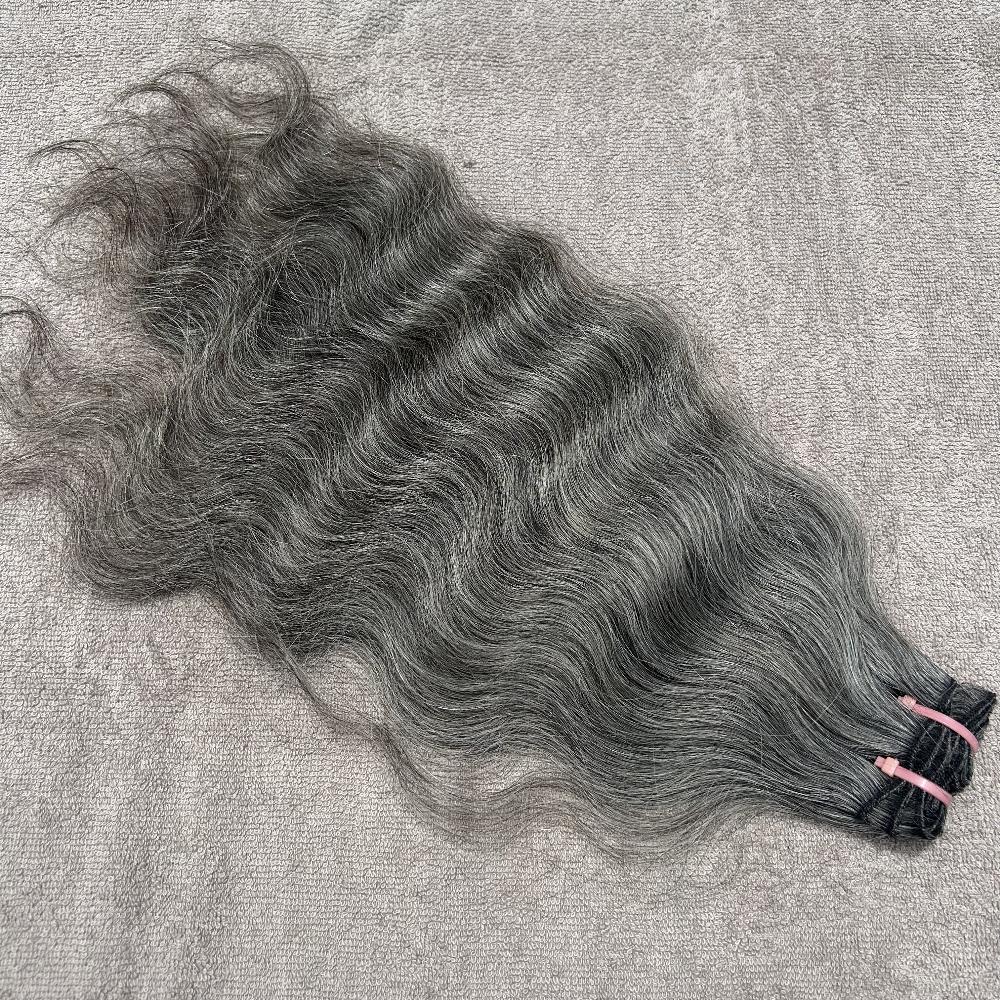 Salt and pepper wavy hair weft bundles - Hair Trends India