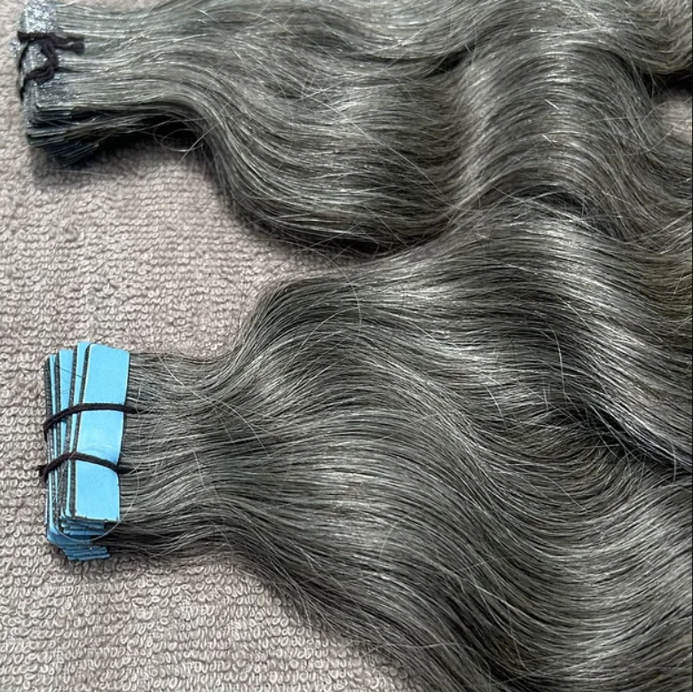 Natural Wavy Grey Tape in Human Hair Extensions - Hair Trends India
