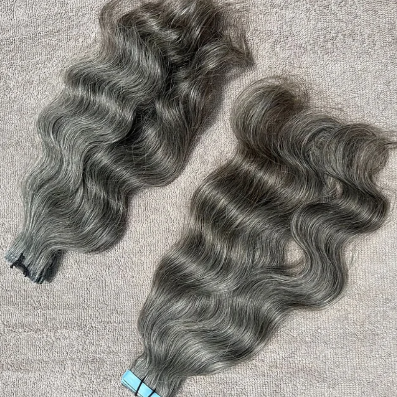 Natural Wavy Grey Tape in Human Hair Extensions - Hair Trends India