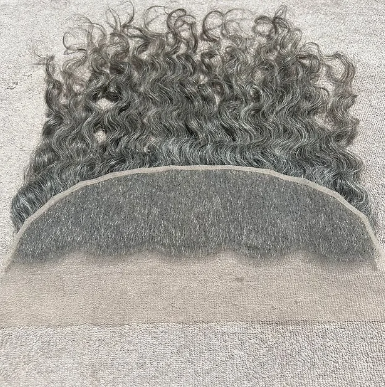 Grey Swiss Lace Curly Hair Frontal - Hair Trends India