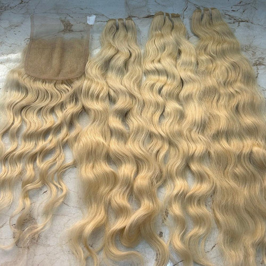 blonde human hair bundles with closure