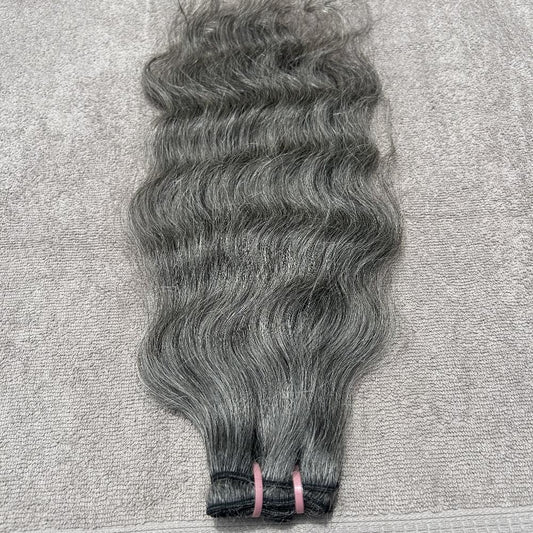 Salt and pepper wavy hair weft bundles