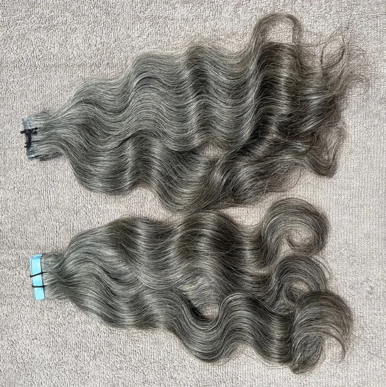 Natural Wavy Grey Tape in Human Hair Extensions