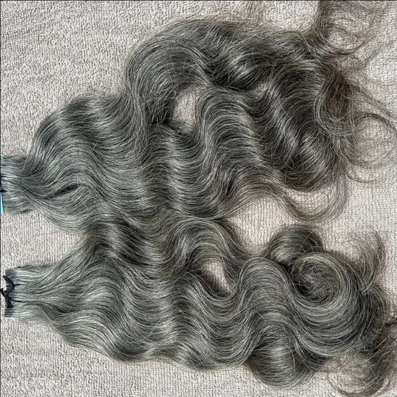 Natural Wavy Grey Tape in Human Hair Extensions