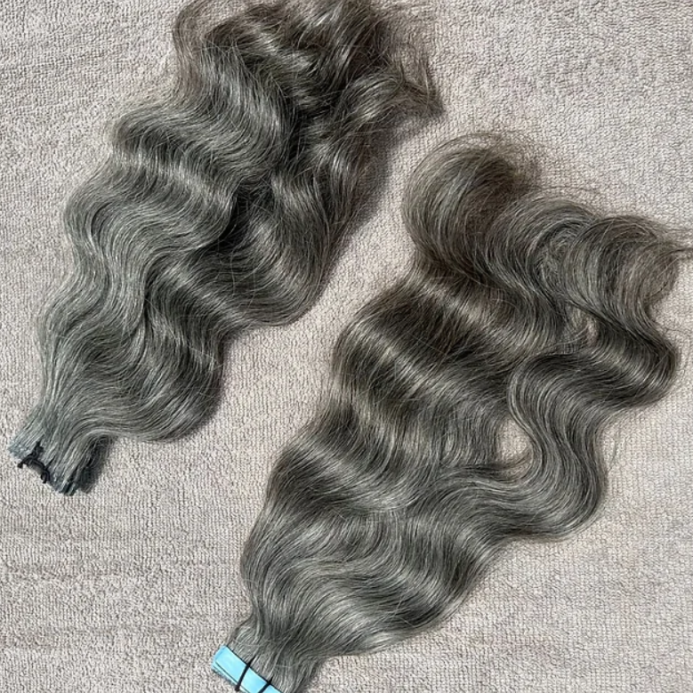 Natural Wavy Grey Tape in Human Hair Extensions