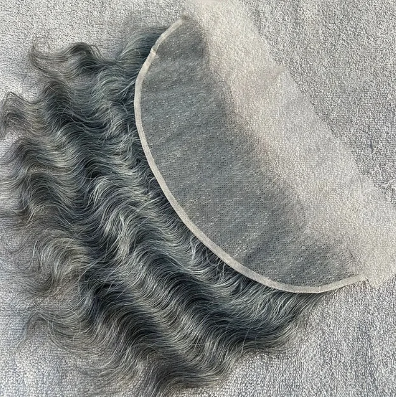 Grey Swiss Lace Wavy Hair Frontal