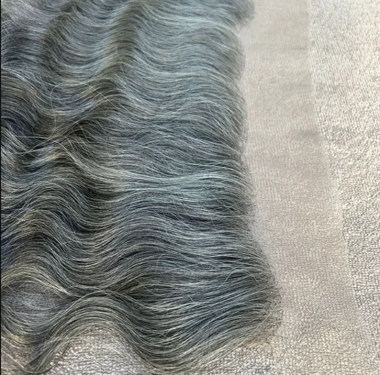 Natural Grey Swiss Lace Wavy Human Hair Frontal