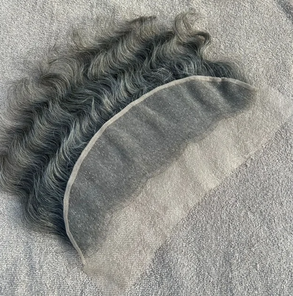 Grey Swiss Lace Wavy Hair Frontal