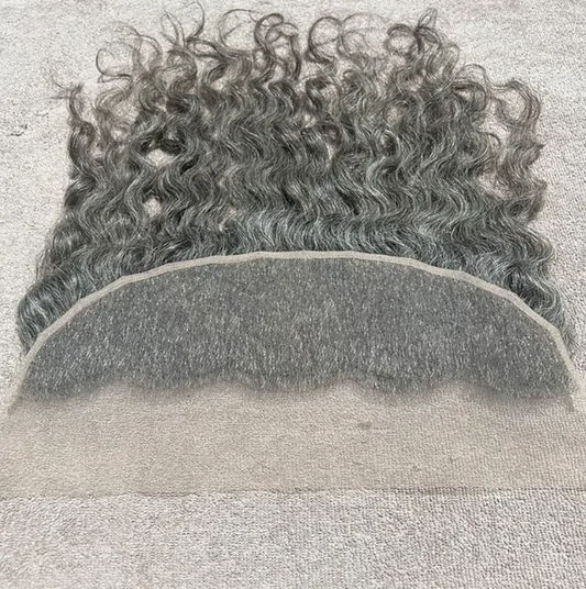 Grey Swiss Lace Human Hair Curly Frontal