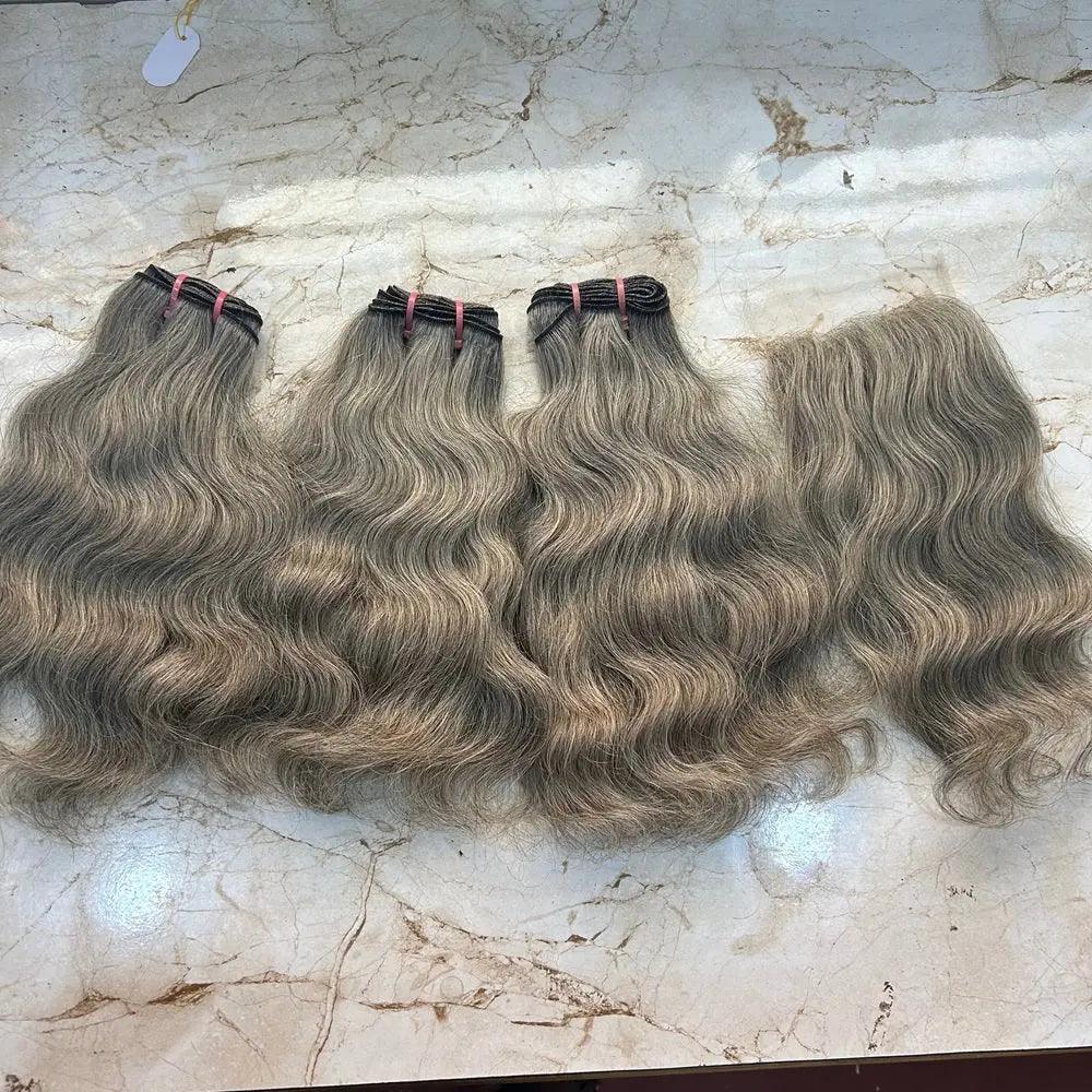 Gray human hair bundles with closure - Image #1