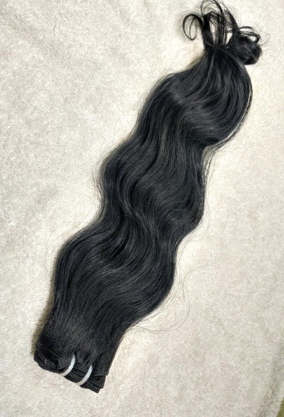 Natural Brown Black  Wavy Remy Human Hair Extensions