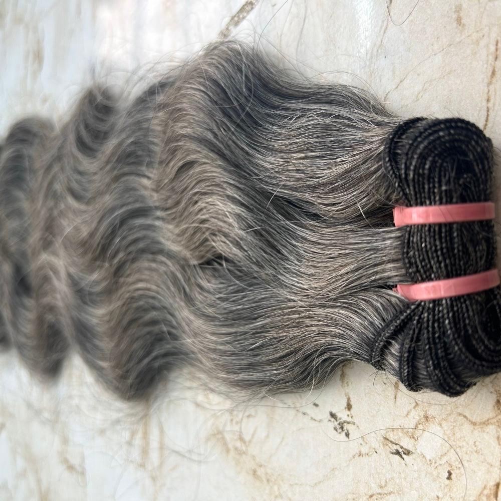 Grey body Wave Human Hair Weft Extensions